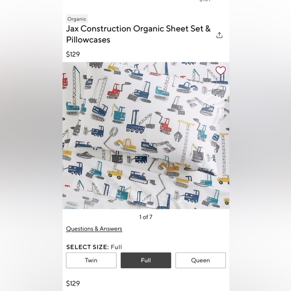 Pottery Barn Kids Jax Construction organic sheet set - full size - Picture 3 of 4